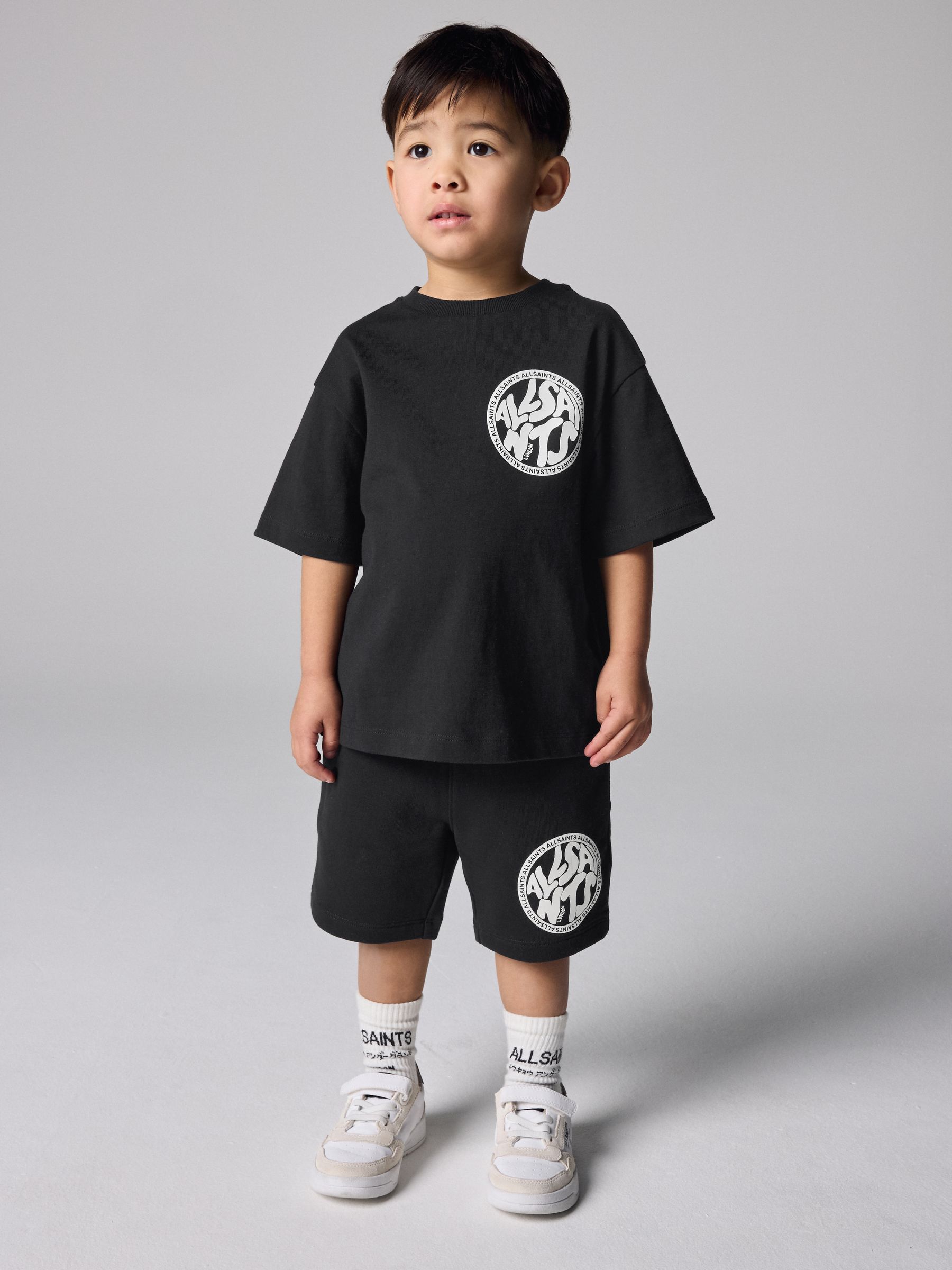 Buy smALLSAINTS Black Distortion T-Shirt and Sweat Shorts Set from