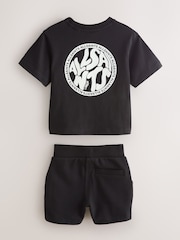 smALLSAINTS Black Distortion T-Shirt and Sweat Shorts Set - Image 2 of 7