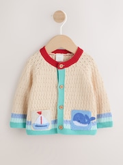 Natural Crochet Embroidered - Cardigan tricotat nautic pentru bebeluși (0luni-2ani) - Imaginea 1 din 8