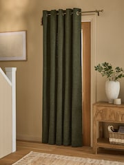 Green Olive Bouclé Super Thermal Eyelet Door Curtains - Image 1 of 5