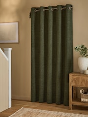 Green Olive Bouclé Super Thermal Eyelet Door Curtains - Image 2 of 5
