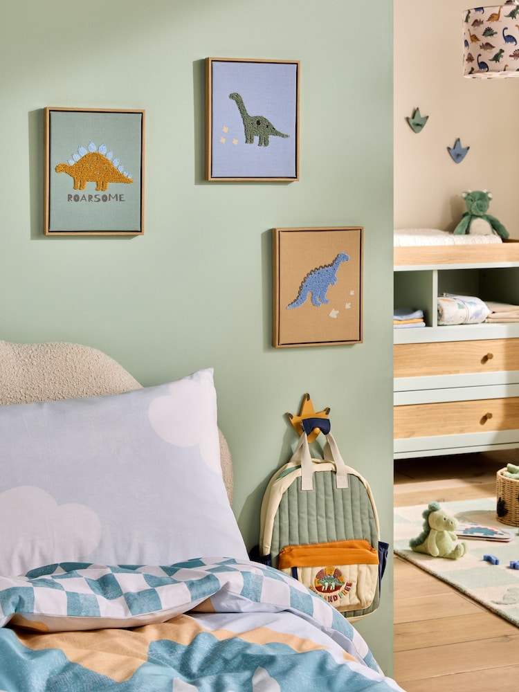 Jojo Maman Bébé Set of 3 Dinosaur Embroidered Wall Art - Image 1 of 4