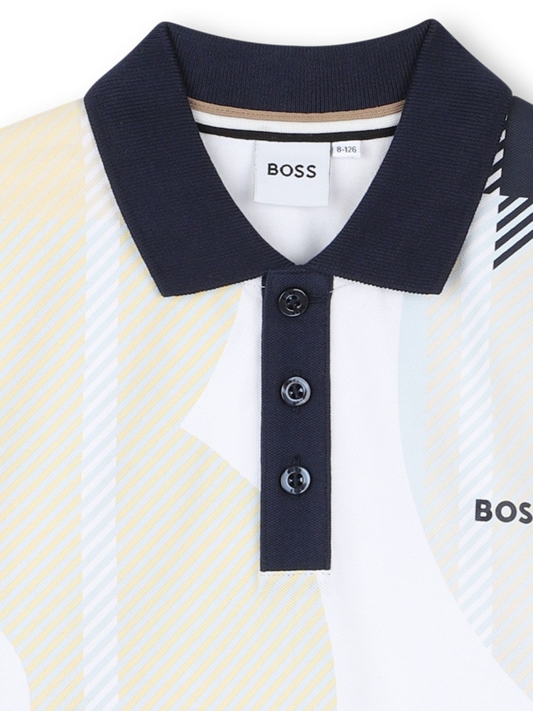 BOSS White Graphic Logo Short Sleeve Polo Shirt - Image 3 of 3