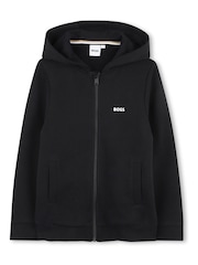 BOSS Black Logo Colourblock Zip Up Front Pocket Hoodie - Image 1 of 3