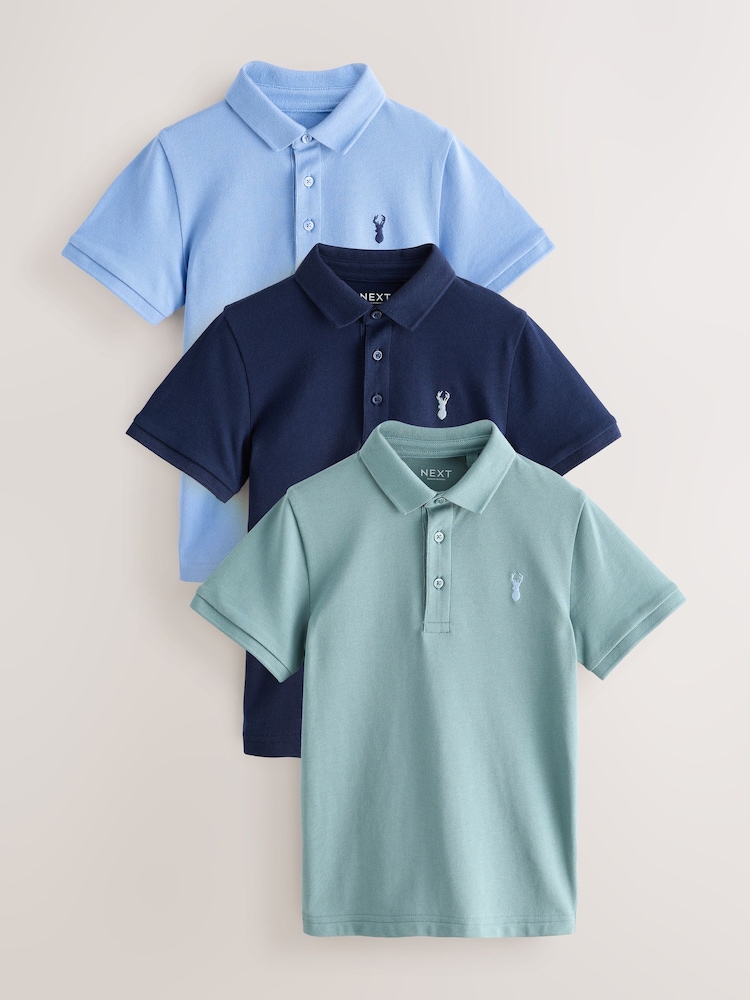 Light Blue/Navy/Mineral Short Sleeve Polo Shirts 3 Pack (3-16yrs) - Image 1 of 7