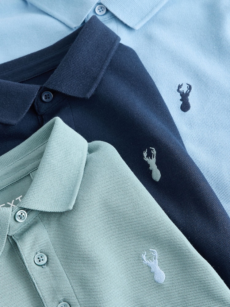 Light Blue/Navy/Mineral Short Sleeve Polo Shirts 3 Pack (3-16yrs) - Image 7 of 7