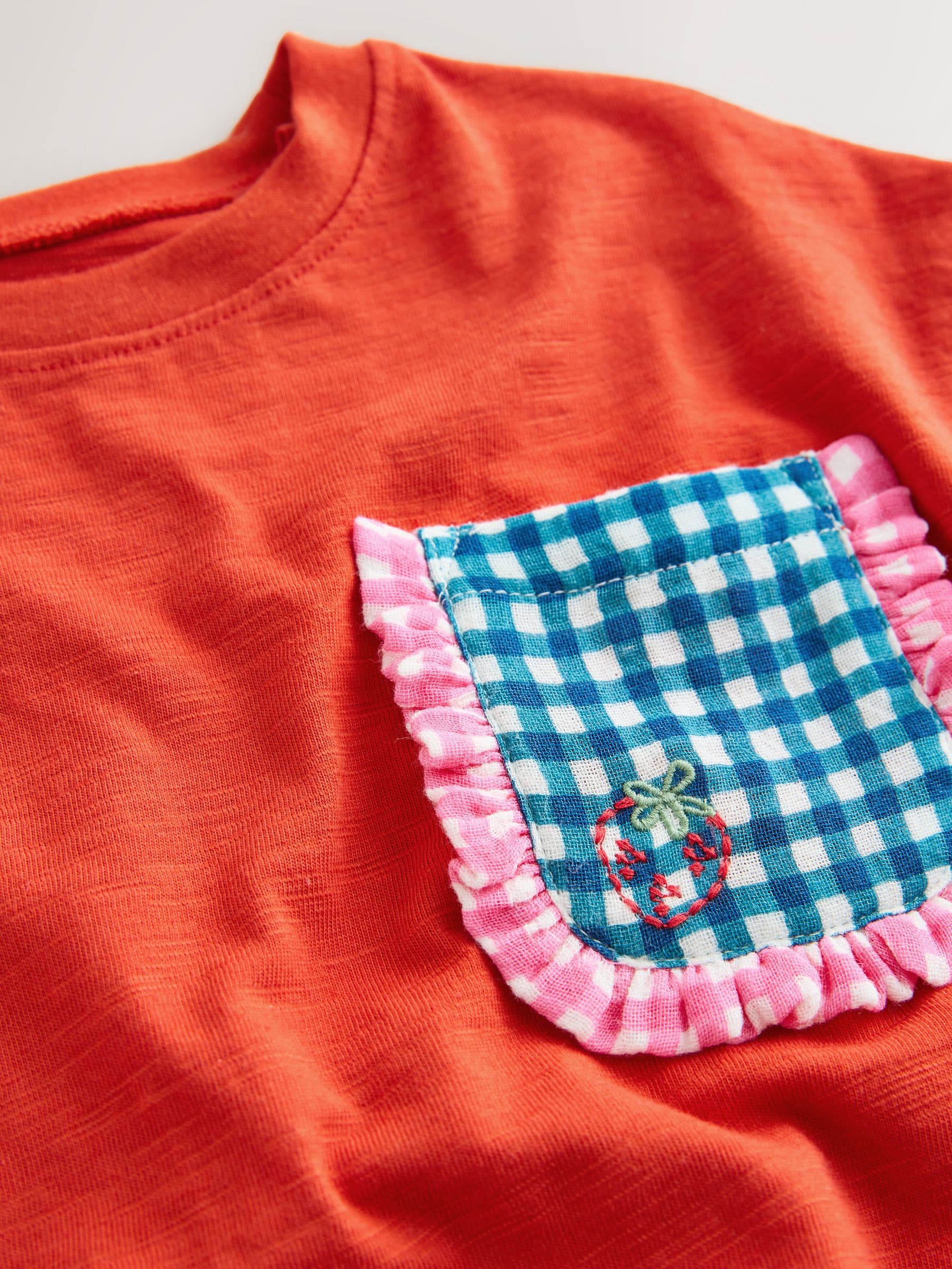 Next：日本 レッド ギンガム - 半袖 ポケット Tシャツ（3 ヶ月～7 歳