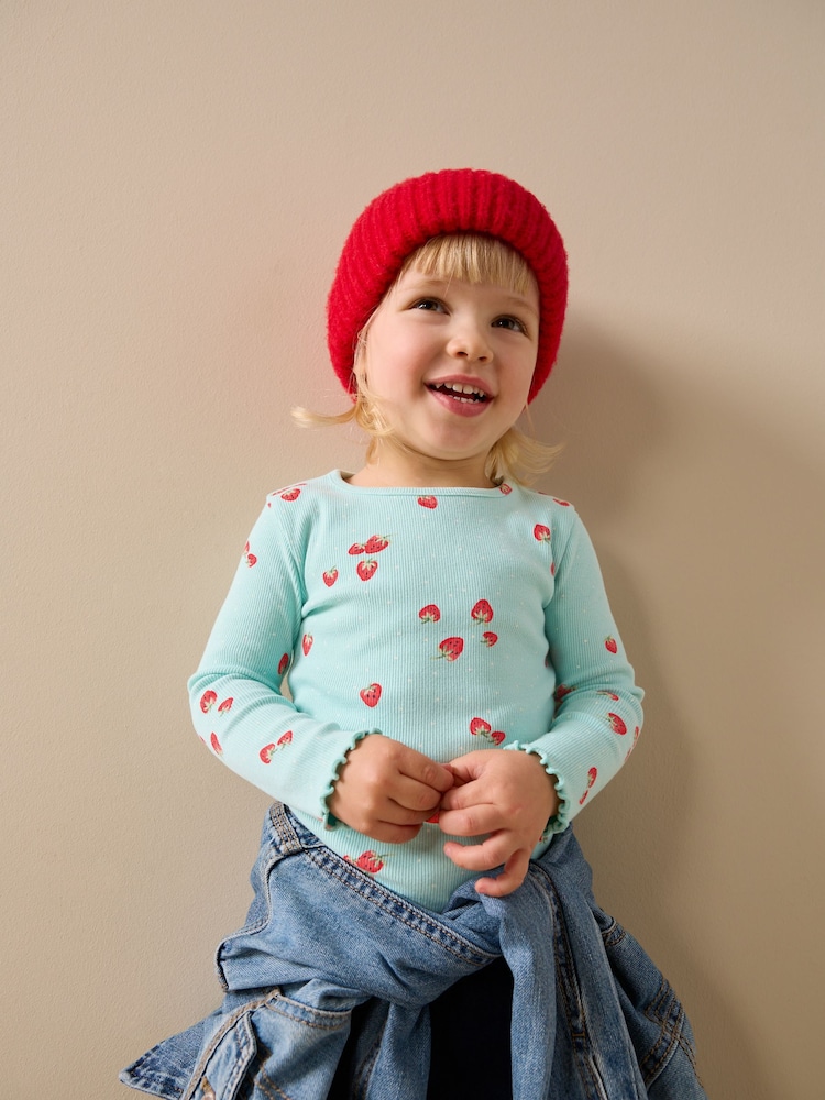 Blue Strawberry Rib Long Sleeve T-Shirt (3mths-7yrs) - Image 1 of 6