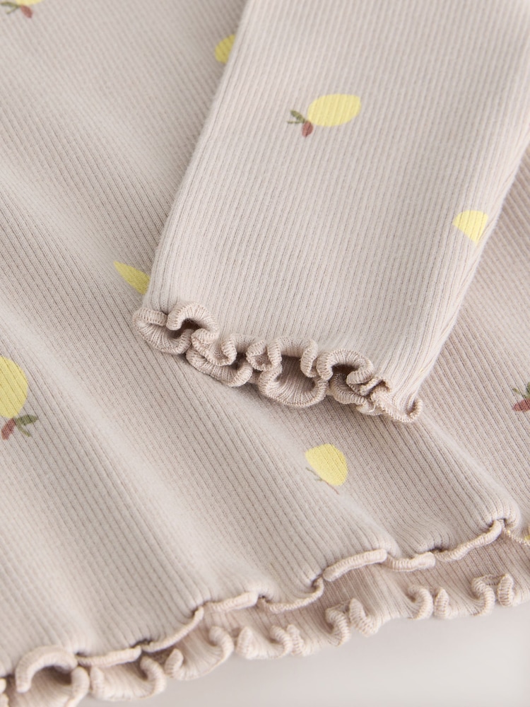 Neutral Lemon Print Rib Long Sleeve T-Shirt (3mths-7yrs) - Image 4 of 4