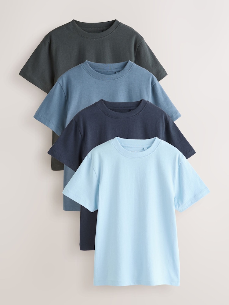 Blue/White/Navy/Black - حزمة من 4 تيشرتات بأكمام قصيرة (3-16 سنة) - صورة 1 من 8