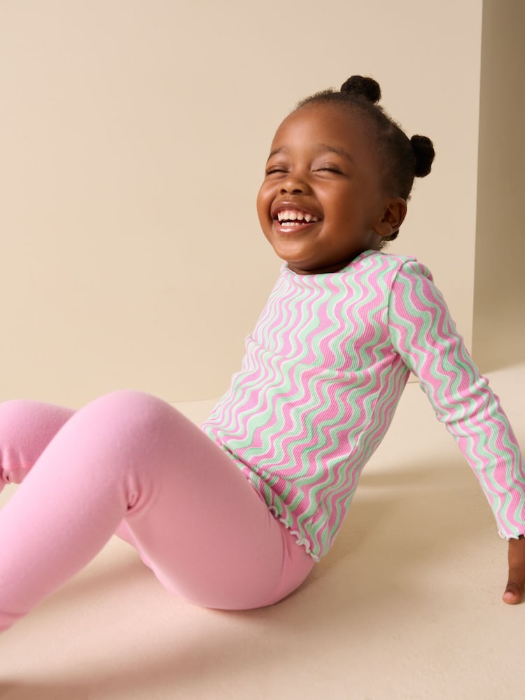 Pink/Green Rib Long Sleeve T-Shirt (3mths-7yrs) - Image 1 of 8