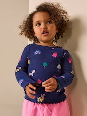 Navy Cats & Dogs Rib Long Sleeve T-Shirt (3mths-7yrs) - Image 1 of 7