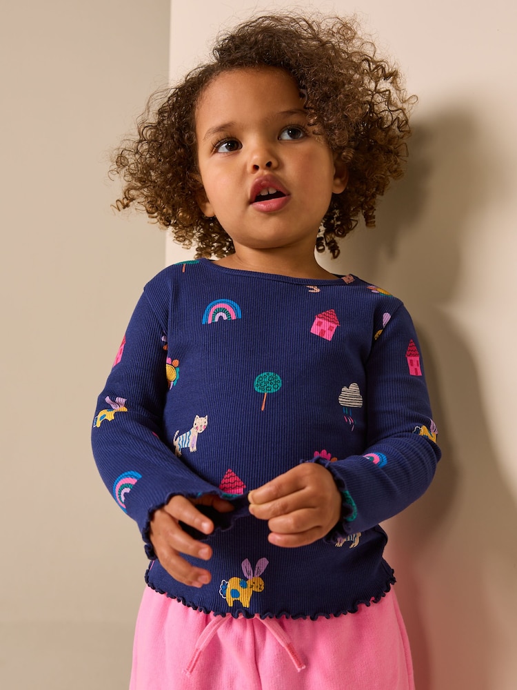 Navy Cats & Dogs Rib Long Sleeve T-Shirt (3mths-7yrs) - Image 1 of 7