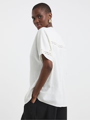 JD Williams White Crochet Trim Linen Popover Top - Image 2 of 4