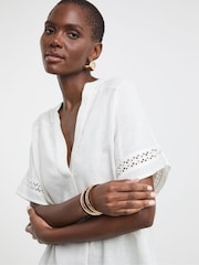 JD Williams White Crochet Trim Linen Popover Top - Image 3 of 4