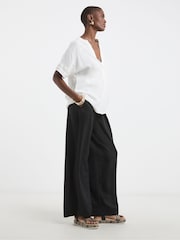 JD Williams White Crochet Trim Linen Popover Top - Image 4 of 4