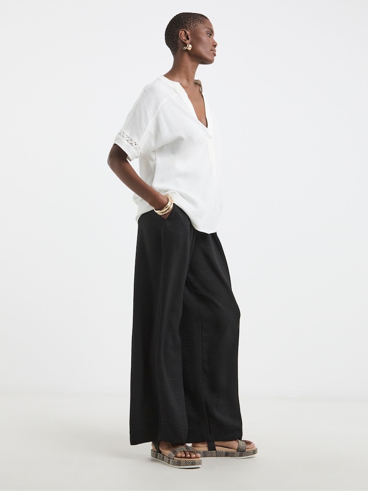JD Williams White Crochet Trim Linen Popover Top - Image 4 of 4