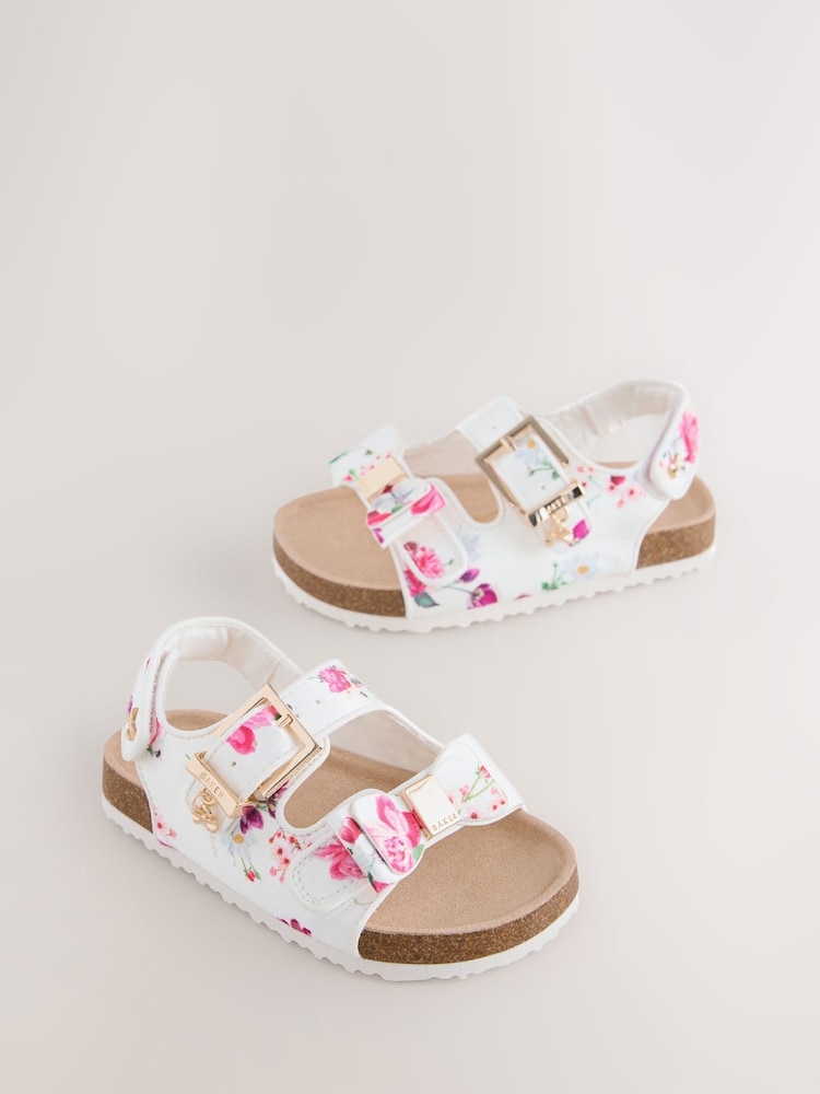 Baker by Ted Baker Natural Raffia Double Buckle Footbed Sandals - Image 1 of 5 Baker by Ted Baker Natural Raffia Double Buckle Footbed Sandals - Image 1 of 5