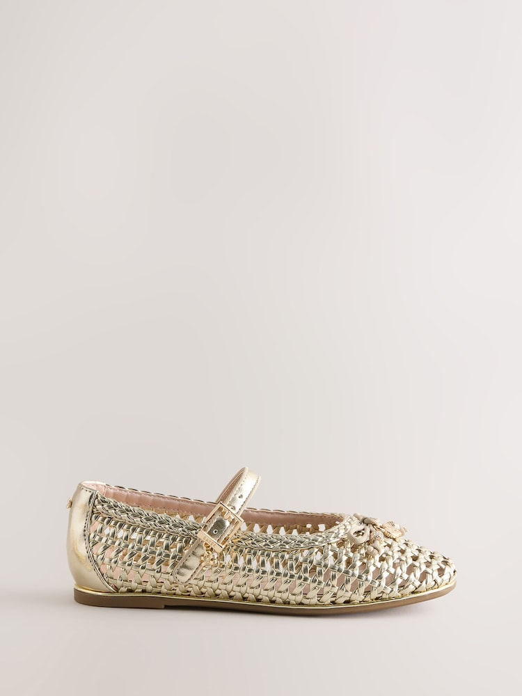 Baker by Ted Baker Woven Gold Mary Jane Shoes - Image 2 of 5