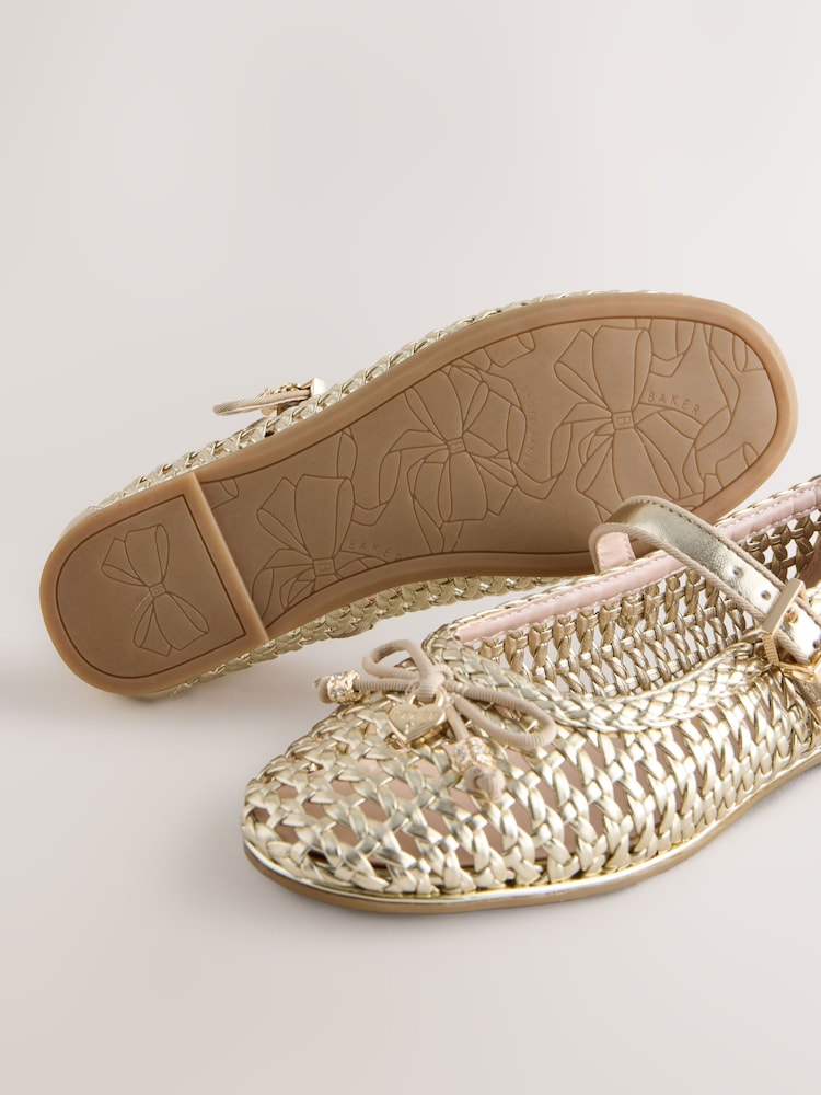 Baker by Ted Baker Woven Gold Mary Jane Shoes - Image 5 of 5