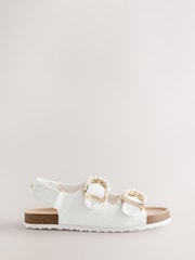 Baker by Ted Baker Double Buckle Pearl Footbed White Embossed Sandals - Imaginea 2 din 5