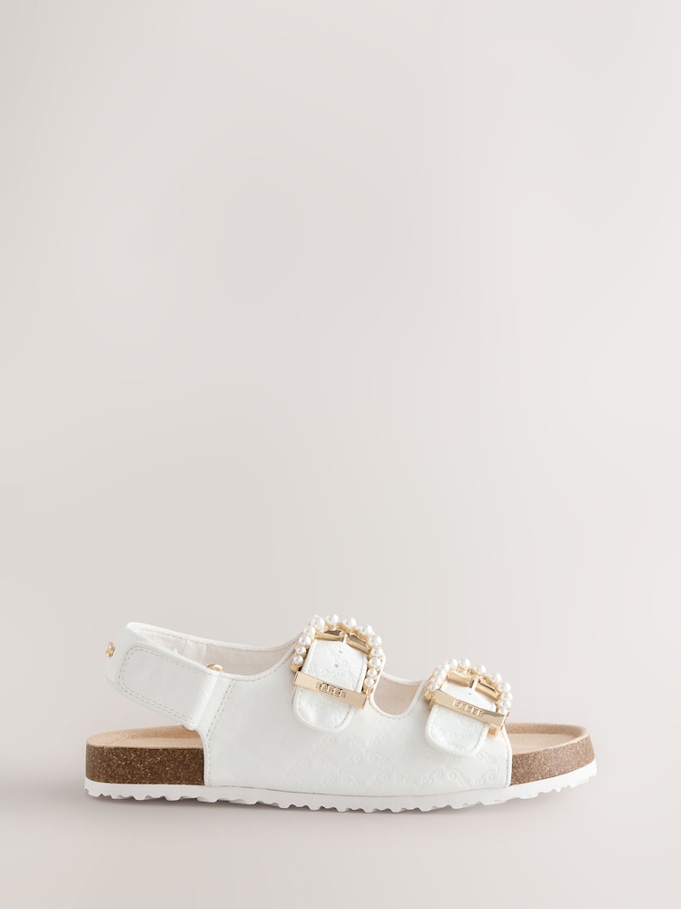 Baker by Ted Baker Double Buckle Pearl Footbed White Embossed Sandals - Imaginea 2 din 5