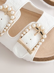 Baker by Ted Baker Double Buckle Pearl Footbed White Embossed Sandals - Imaginea 4 din 5