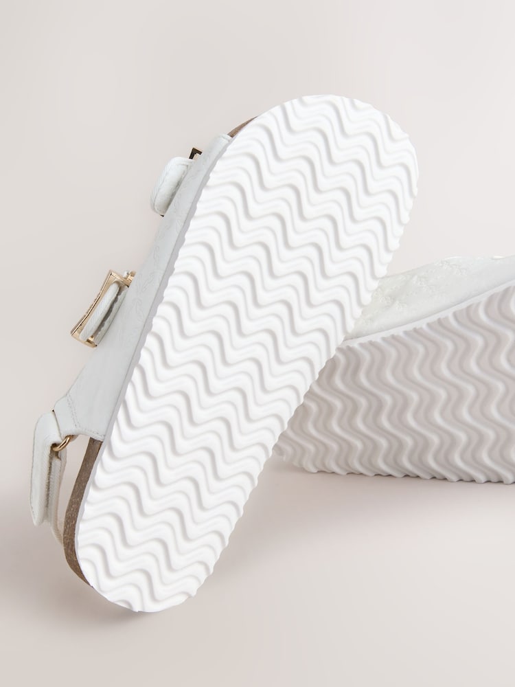 Baker by Ted Baker Double Buckle Pearl Footbed White Embossed Sandals - Imaginea 5 din 5