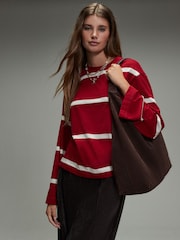 Cherry Red Relaxed Long Sleeve Crew Neck T-Shirt - Image 1 of 8