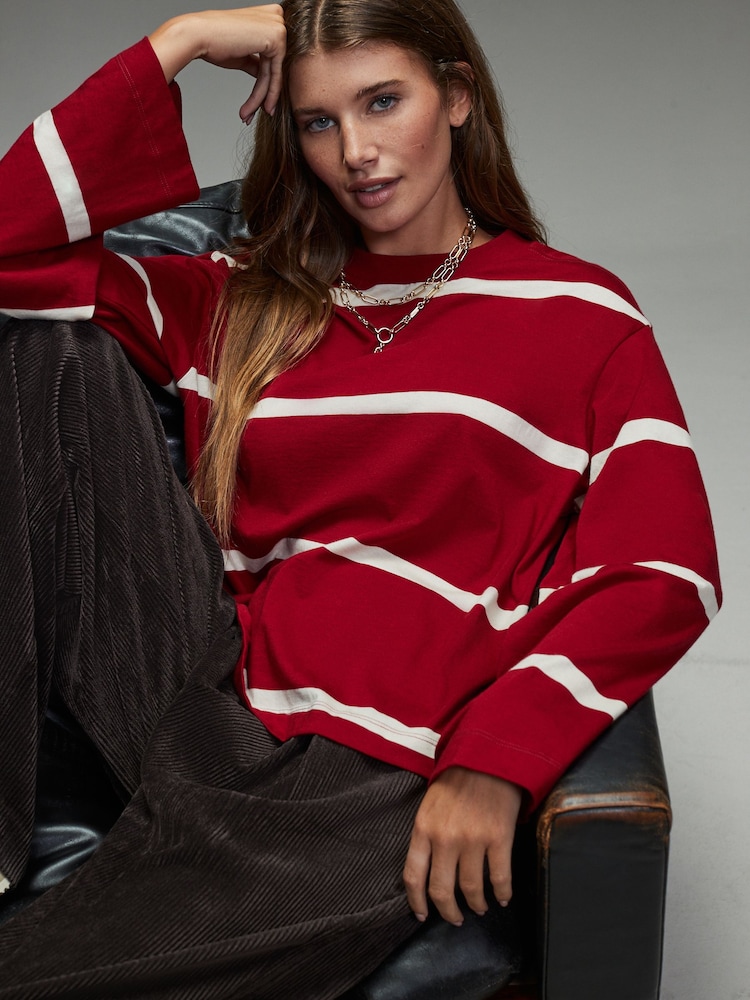 Cherry Red Relaxed Long Sleeve Crew Neck T-Shirt - Image 2 of 8