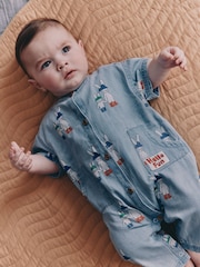 Blue Denim Rabbit Print Short Sleeve Baby Romper (0mths-3yrs) - Image 2 of 12
