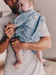 Blue Denim Rabbit Print Short Sleeve Baby Romper (0mths-3yrs) - Image 3 of 12