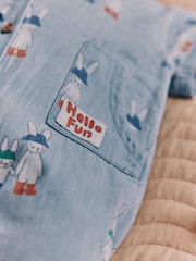 Blue Denim Rabbit Print Short Sleeve Baby Romper (0mths-3yrs) - Image 4 of 12