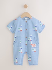 Blue Denim Rabbit Print Short Sleeve Baby Romper (0mths-3yrs) - Image 5 of 12