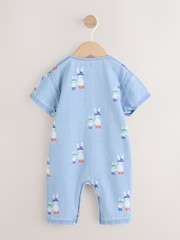Blue Denim Rabbit Print Short Sleeve Baby Romper (0mths-3yrs) - Image 6 of 12