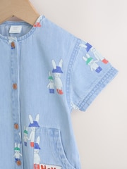 Blue Denim Rabbit Print Short Sleeve Baby Romper (0mths-3yrs) - Image 7 of 12