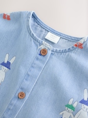 Blue Denim Rabbit Print Short Sleeve Baby Romper (0mths-3yrs) - Image 8 of 12