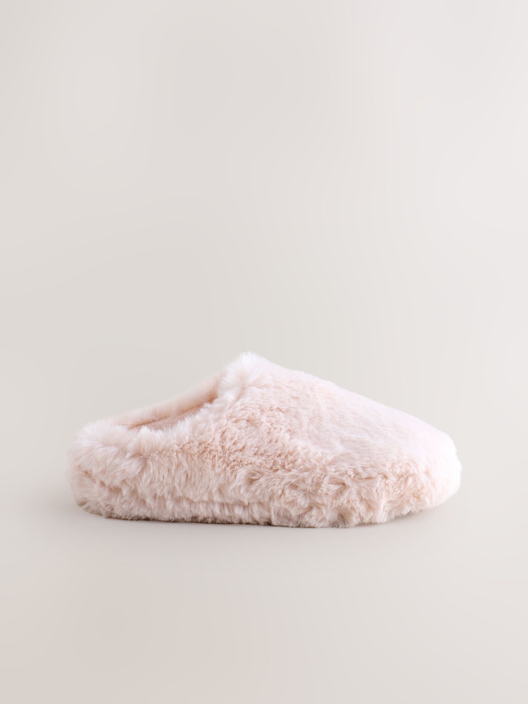 Pink Faux Fur Mule Slippers - Image 2 of 5 Pink Faux Fur Mule Slippers - Image 2 of 5