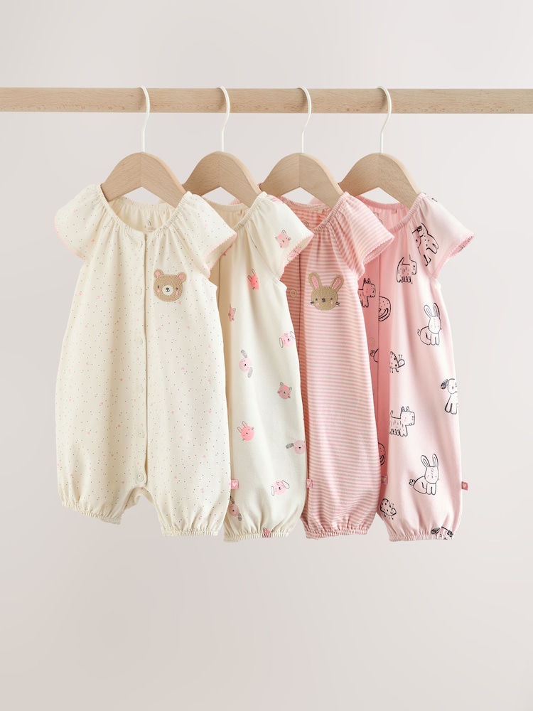 Pink Character All Over Printed Button Through Jersey Baby Rompers 4 Pack - Image 1 of 14