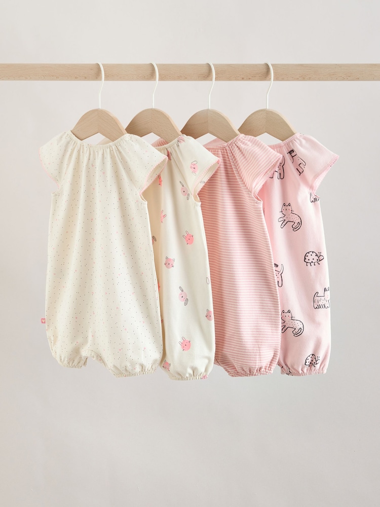 Pink Character All Over Printed Button Through Jersey Baby Rompers 4 Pack - Image 2 of 14