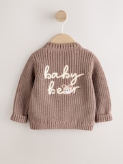 Brown Baby Bear Knitted Embroidered Baby Cardigan - Image 1 of 7