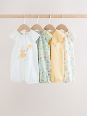 Yellow and Blue Floral Fairy Mouse 4 Pack Jersey Baby Rompers 4 Pack - Image 1 of 14