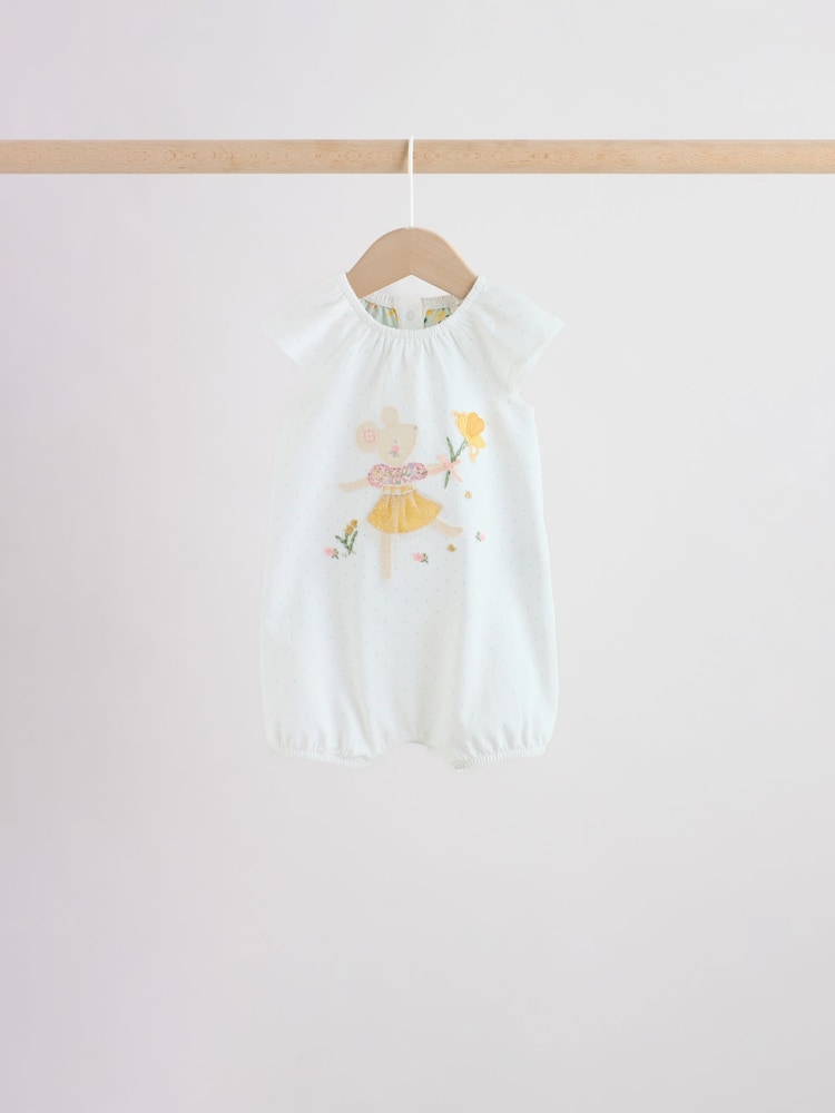 Yellow and Blue Floral Fairy Mouse 4 Pack Jersey Baby Rompers 4 Pack - Image 2 of 14