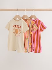 Red Sunbaked Patterened Jersey Baby Rompers 3 Pack - Image 1 of 10