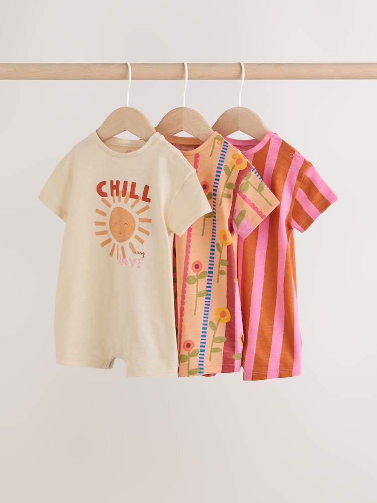 Red Sunbaked Patterened Jersey Baby Rompers 3 Pack - Image 1 of 10