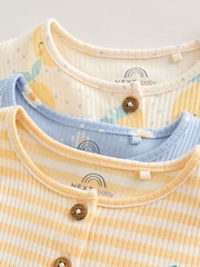 Blue and Lemon Printed Button T Shirt Jersey 3 Pack Baby Rompers - Image 11 of 14