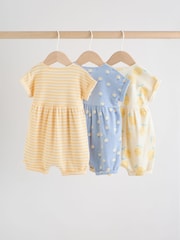 Blue and Lemon Printed Button T Shirt Jersey 3 Pack Baby Rompers - Image 2 of 14