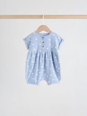 Blue and Lemon Printed Button T Shirt Jersey 3 Pack Baby Rompers - Image 4 of 14