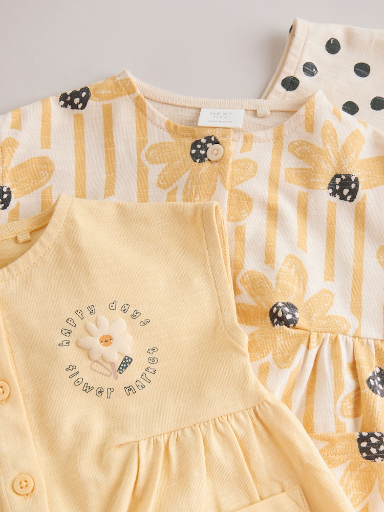 Yellow Floral Button Through 3 Pack Baby Rompers - Image 13 of 13 Yellow Floral Button Through 3 Pack Baby Rompers - Image 13 of 13
