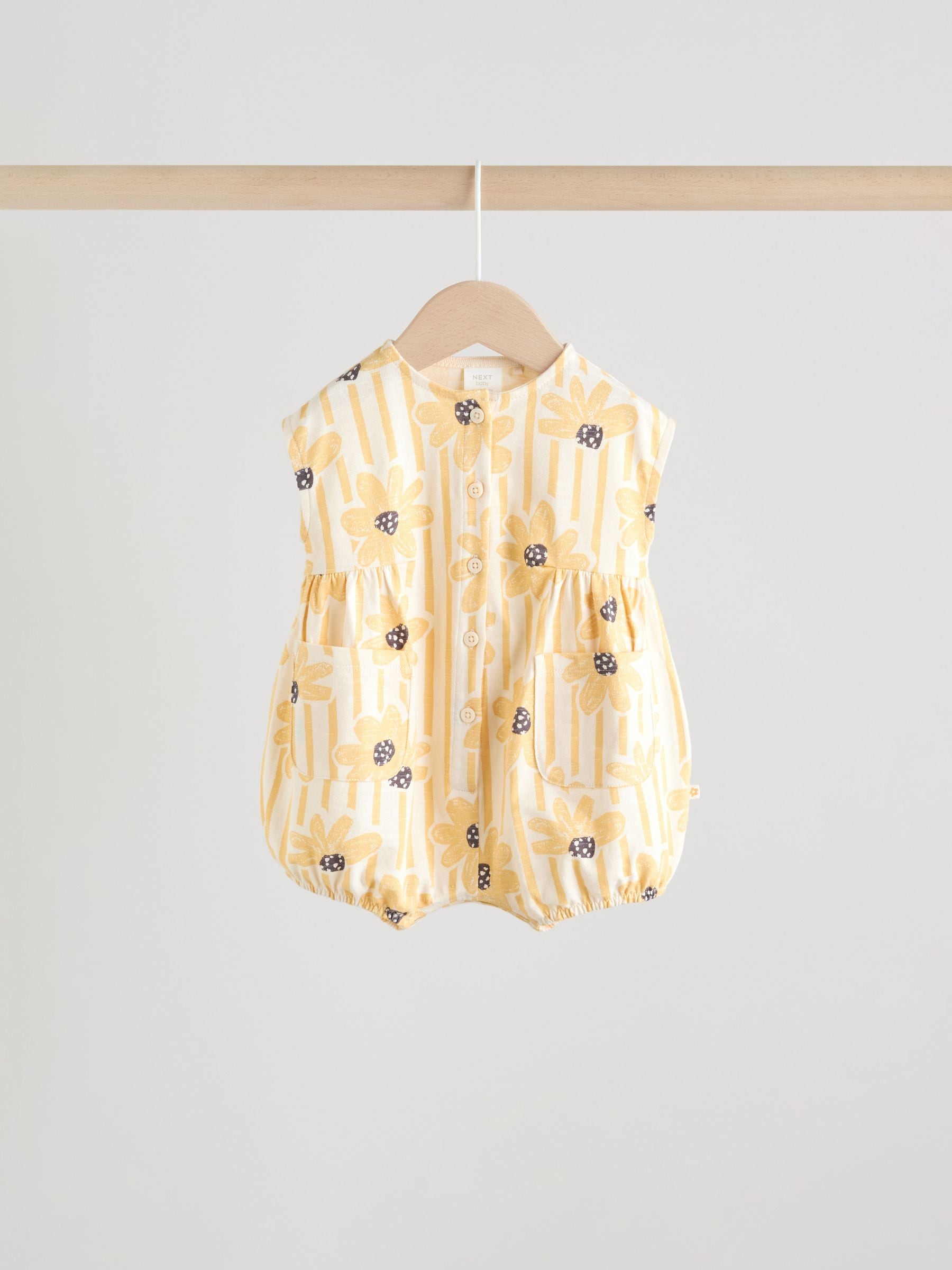 Buy Yellow Floral Button Through Button Through Baby Rompers 3